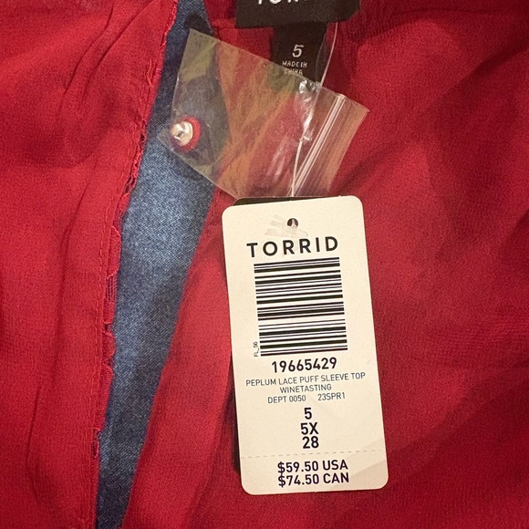 Torrid peplum long puff sleeve lace top blouse 5X 28 5 new NWT - Picture 7 of 8
